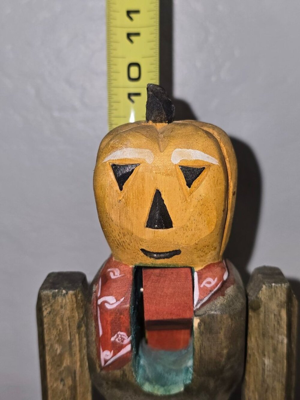 Primitive Wooden Pumpkin Head Nutcracker 10" Halloween October Fall - Picture 7 of 8
